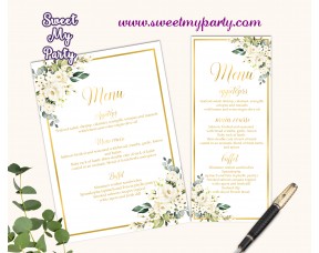 Ivory Roses Menu Card, Cream Roses Menu Card,(123b)